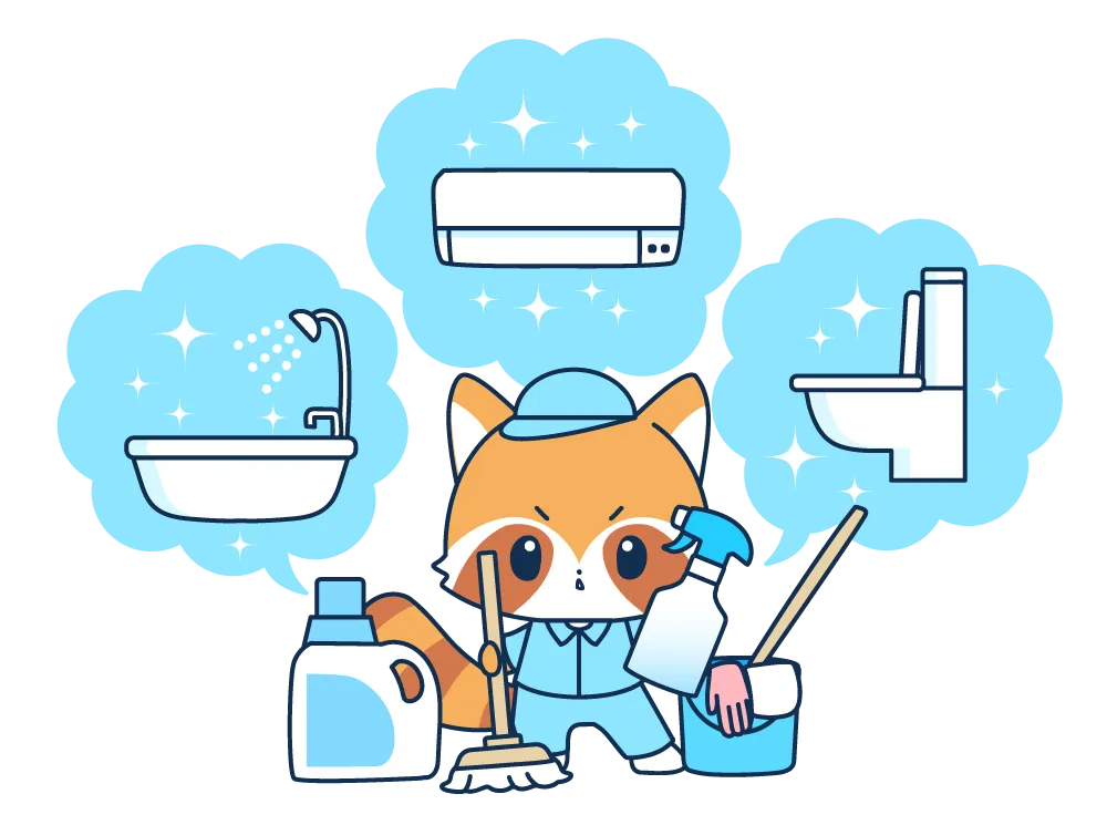 水回りとエアコンを掃除するアースクリーンのキャラクター