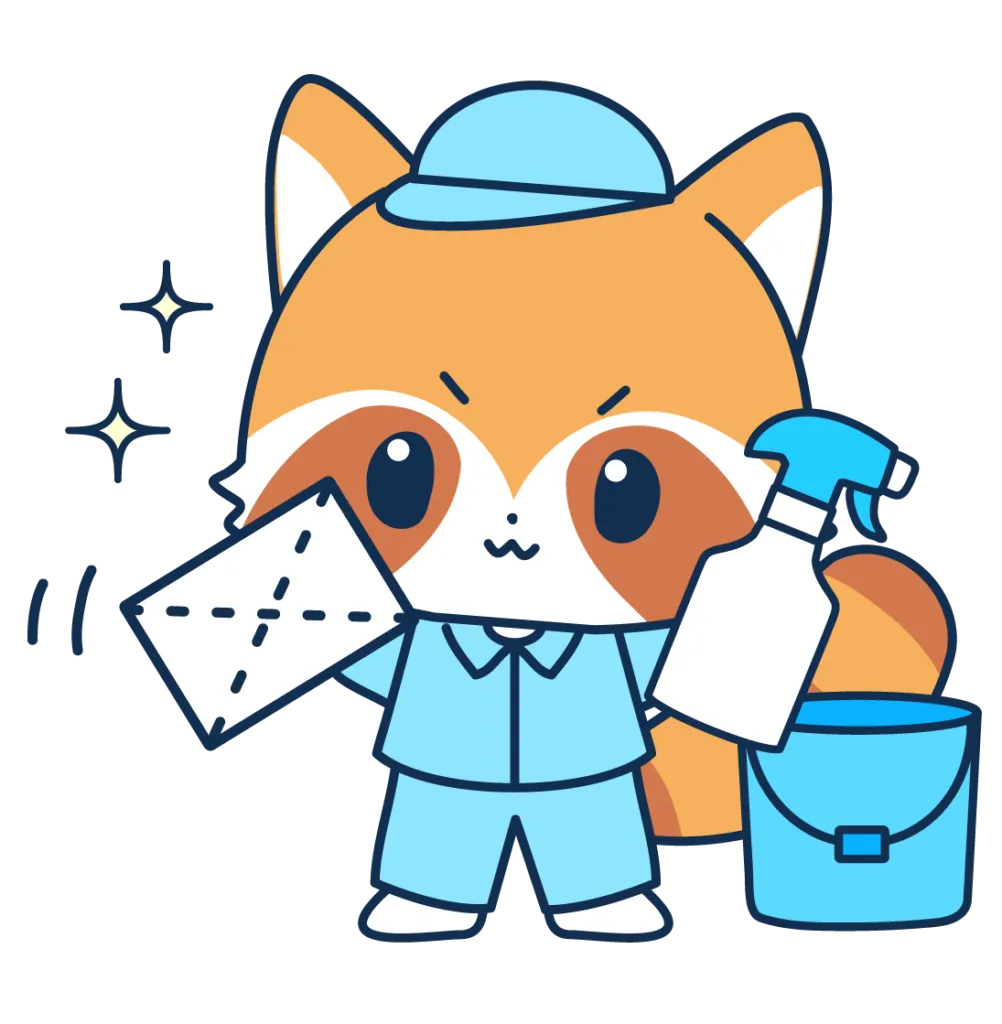 掃除道具を持ったアースクリーンのキャラクター