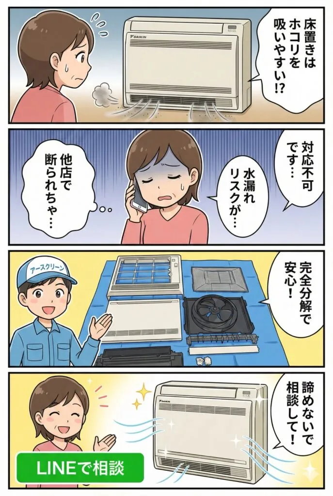 家庭用床置きエアコンのクリーニング(写真1)